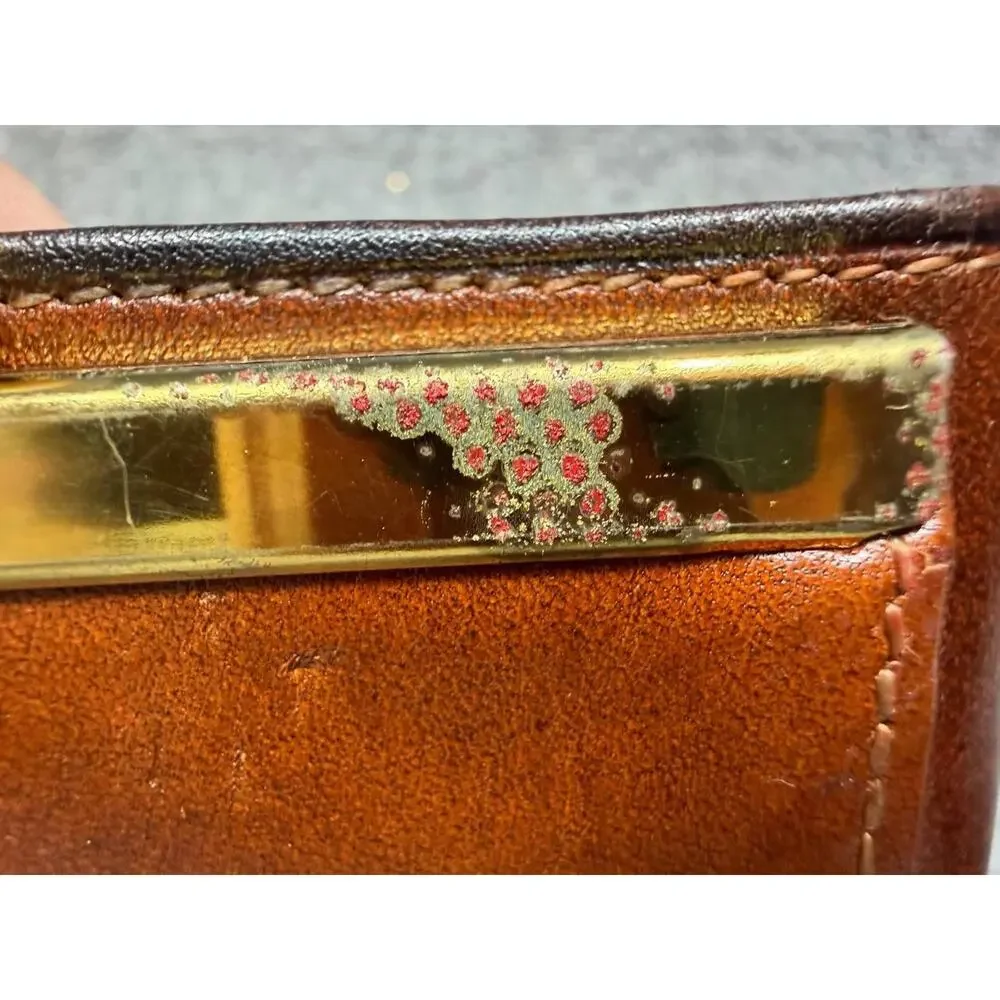 Bosca Brown Leather Bifold Wallet Coin Pocket Frame Clasp Pre-Owned